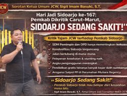 Hari Jadi Sidoarjo ke-167: JCW Nilai Tata Kelola Pemerintahan Carut-Marut, “Sidoarjo Sedang Sakit”